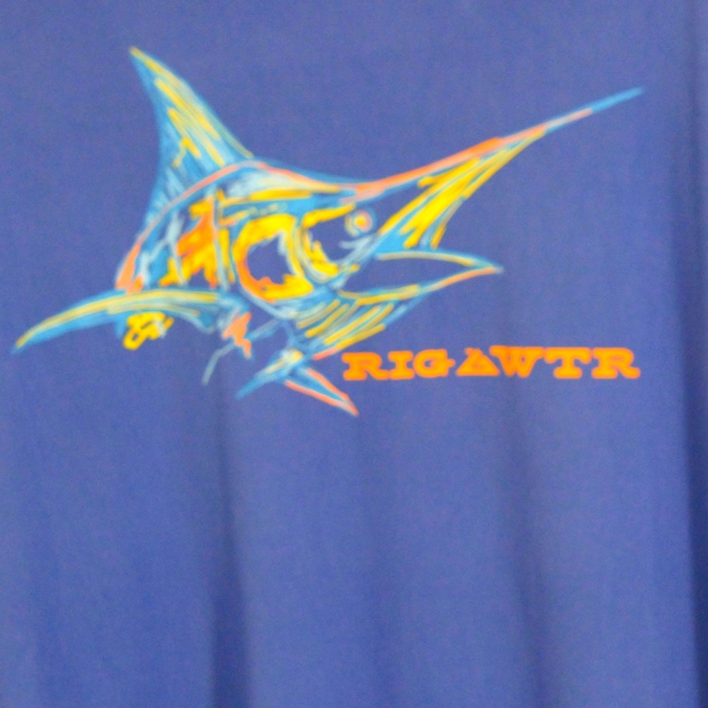Rigawtr Mens T-Shirt XL Blue Marlin Fishing Performance Angler Coastal UPF 50